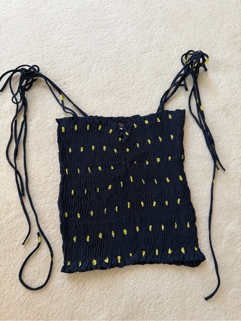 Zara Navy Smocked Tank Top with Yellow Dot Accents